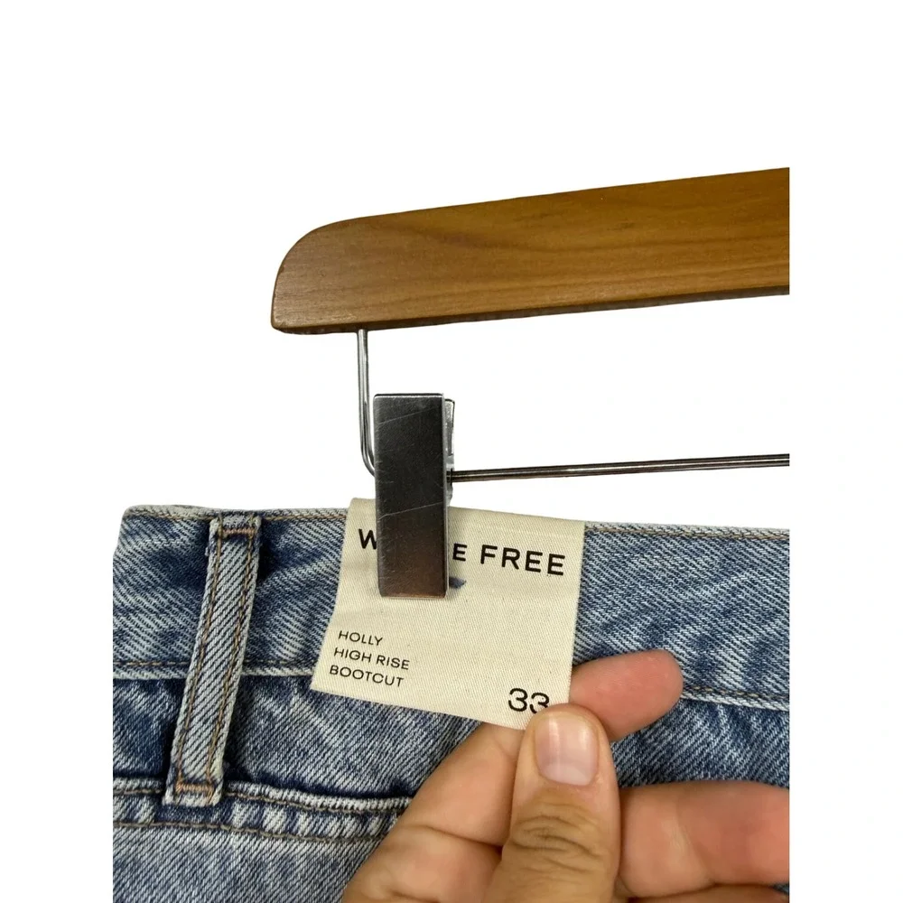 Free People We The Free Holly High Rise Bootcut Jeans Distressed Blue 33 NEW